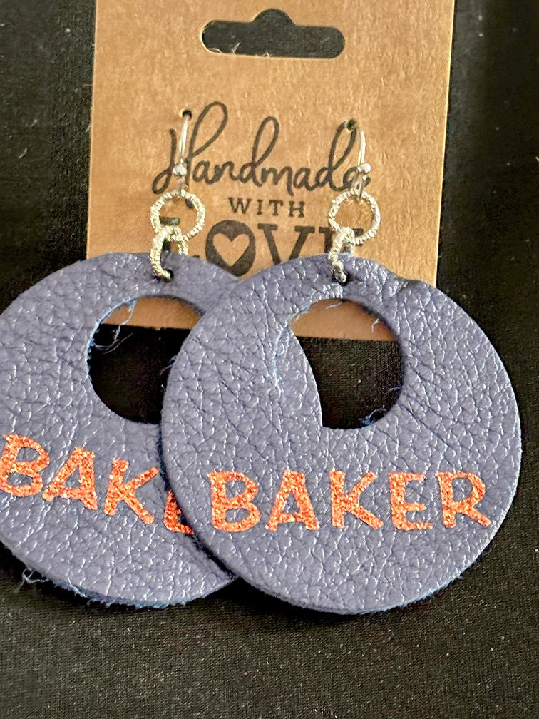 Baker University Rounds; Faux Leather Earrings