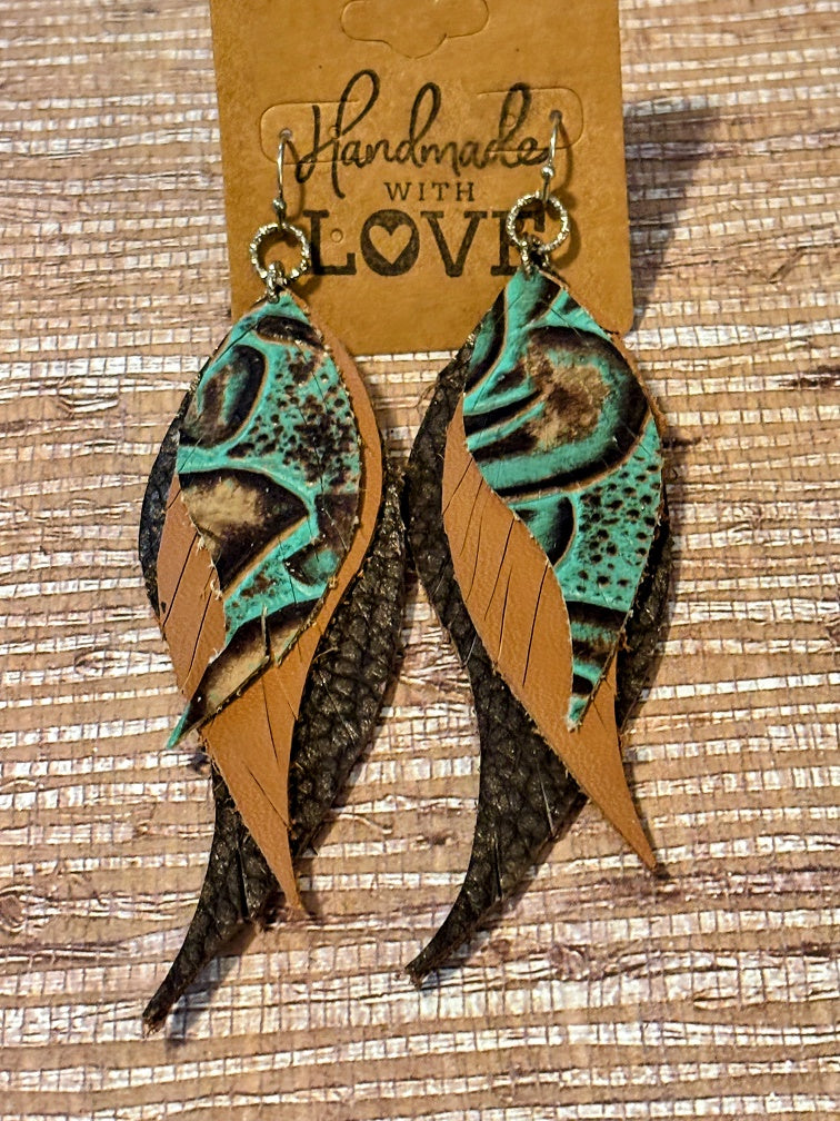 Boho Desert Cat Faux Leather Earrings