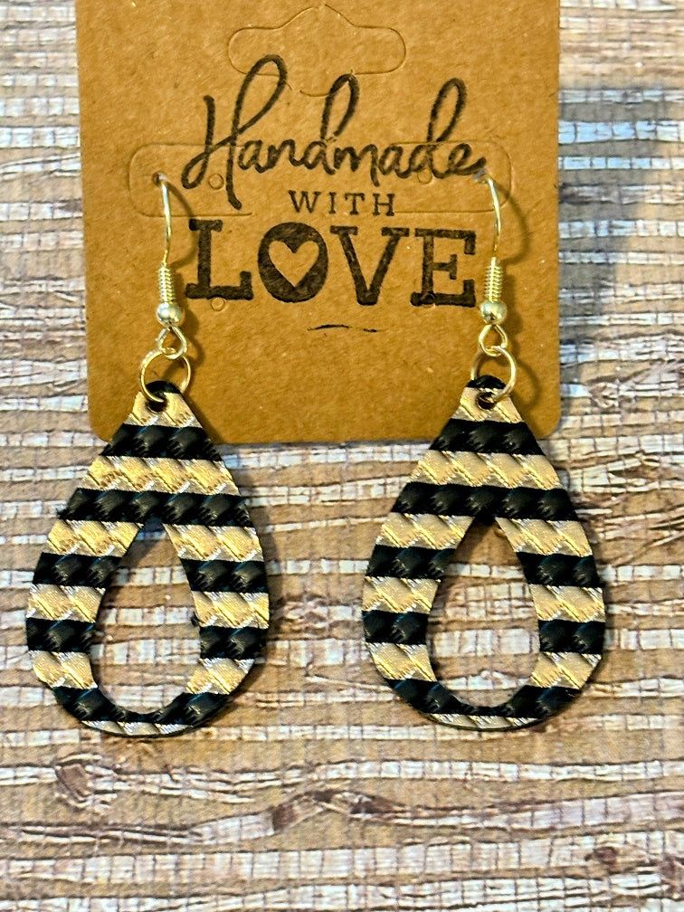 Bumble Bee Golden Braid Drops; Faux Leather Earrings