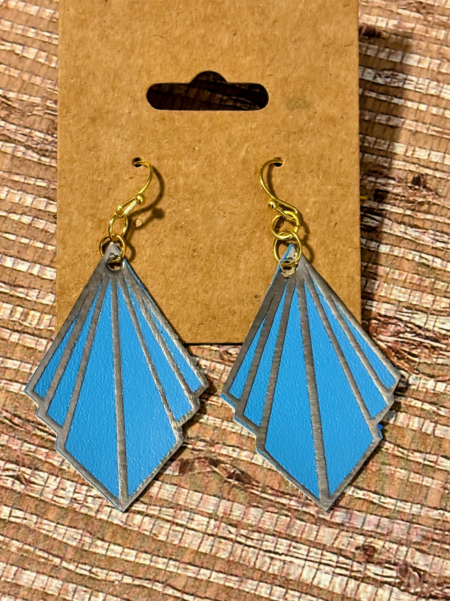 Deco Blue Drops; Faux Leather Earrings