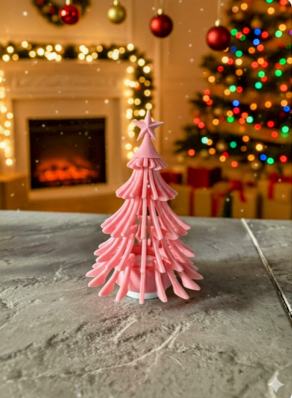 Pink Pop Holiday Tree; 3D Print Tea Light Home Decor - small