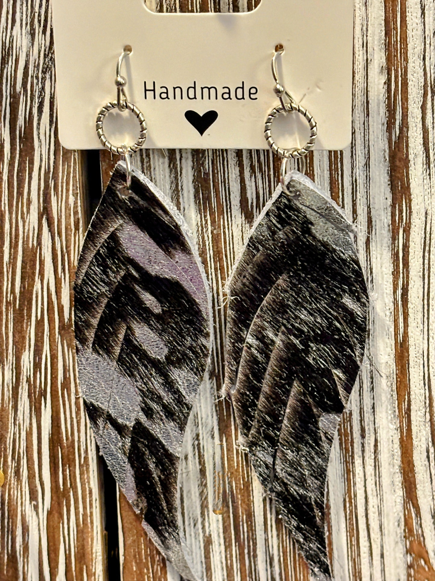 Silver Streak Wings Faux Leather Earrings
