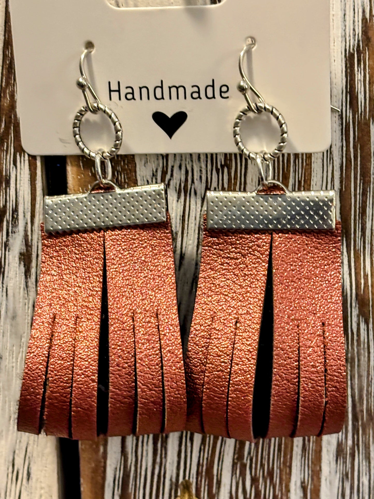 Rose Gold Shimmer Fringe Drops Faux Leather Earrings