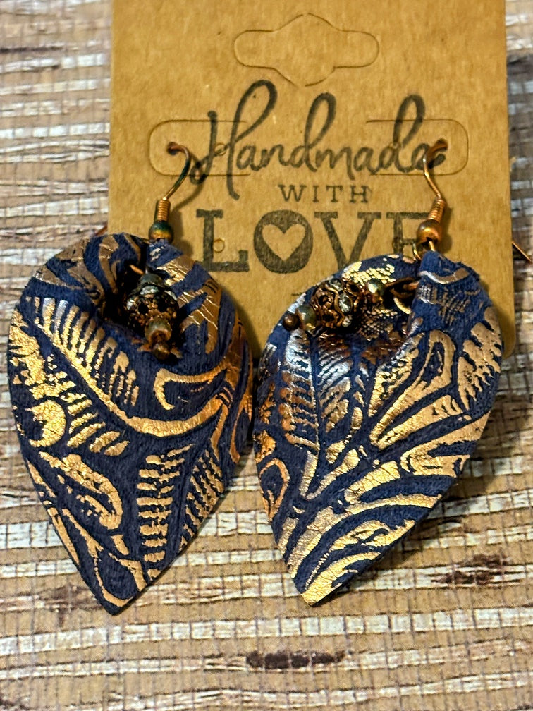 Golden Fern Puffed Faux Leather Dangles