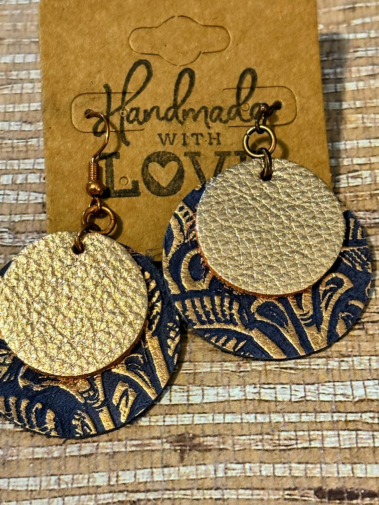 Golden Glimmer Paisley Drops; Faux Leather Earrings