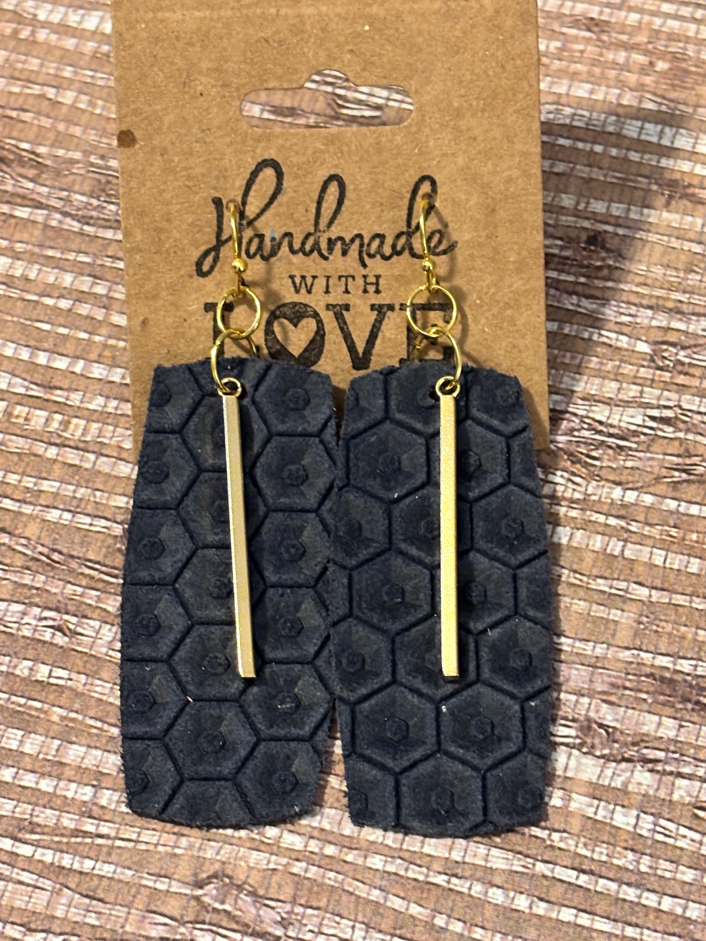 Midnight Honeycomb Dangles Faux Leather Earrings