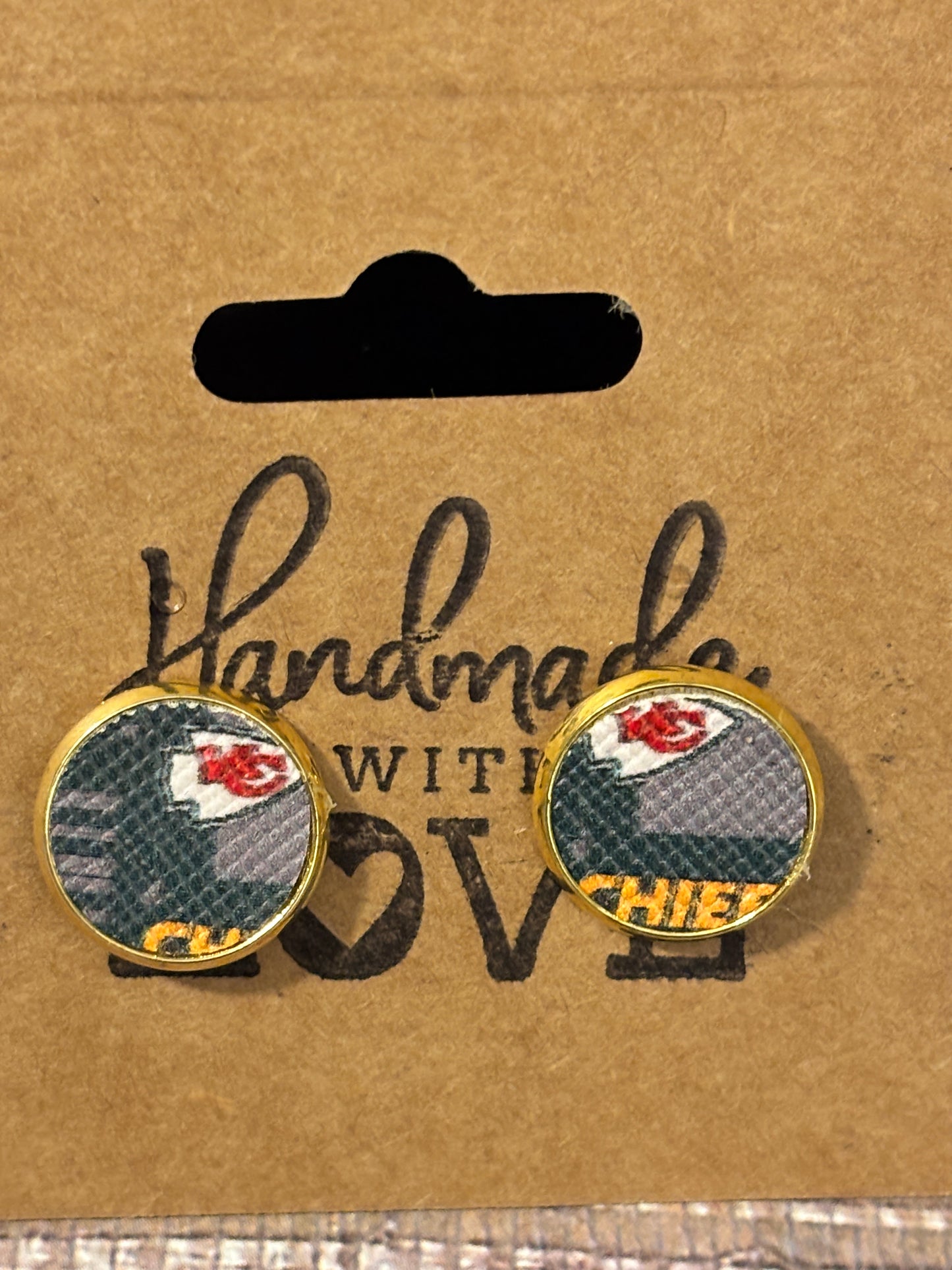 KC Chiefs Studs;Faux Leather Earrings