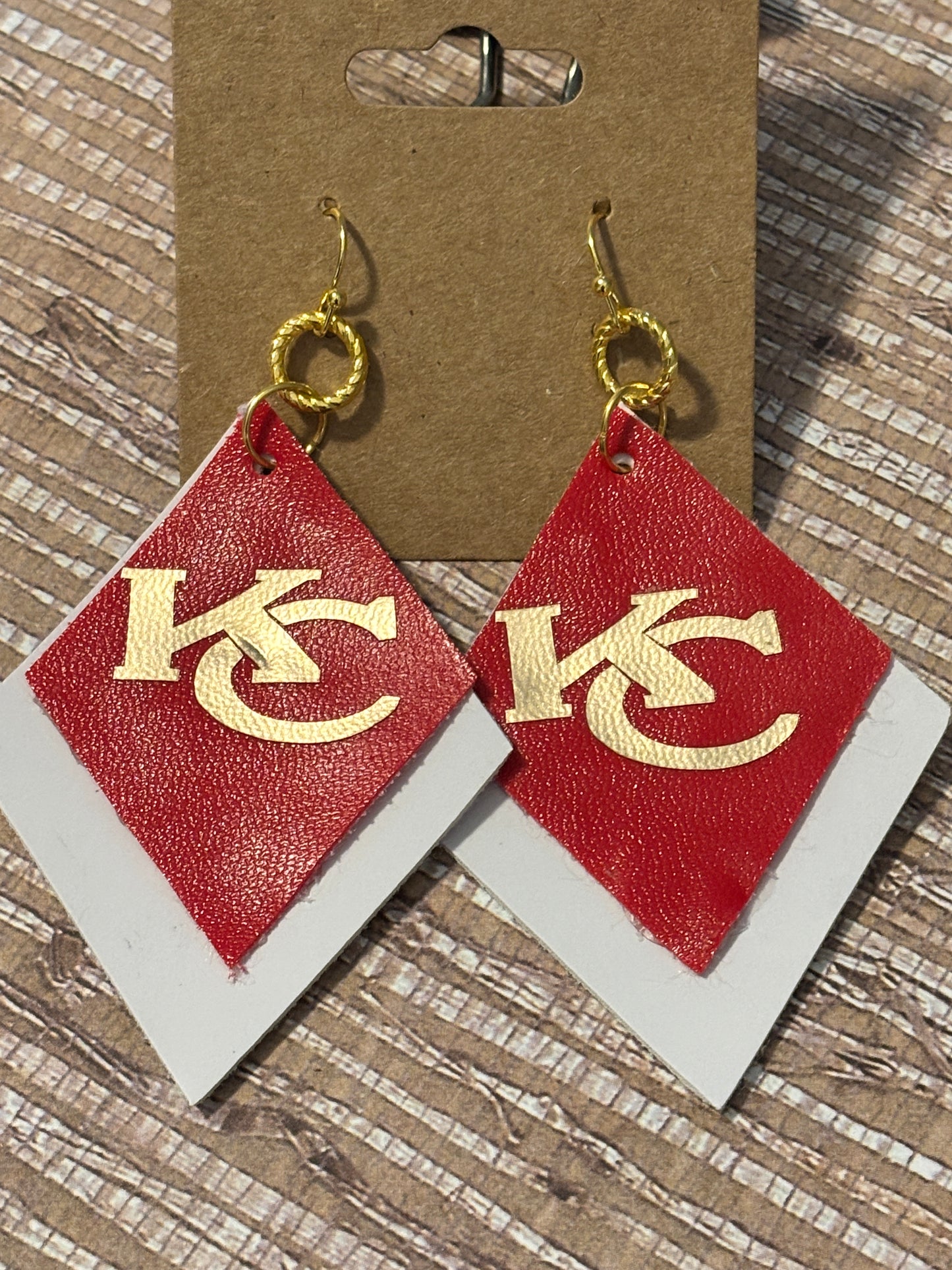 KC Chiefs Diamonds; Faux Leather Earrings