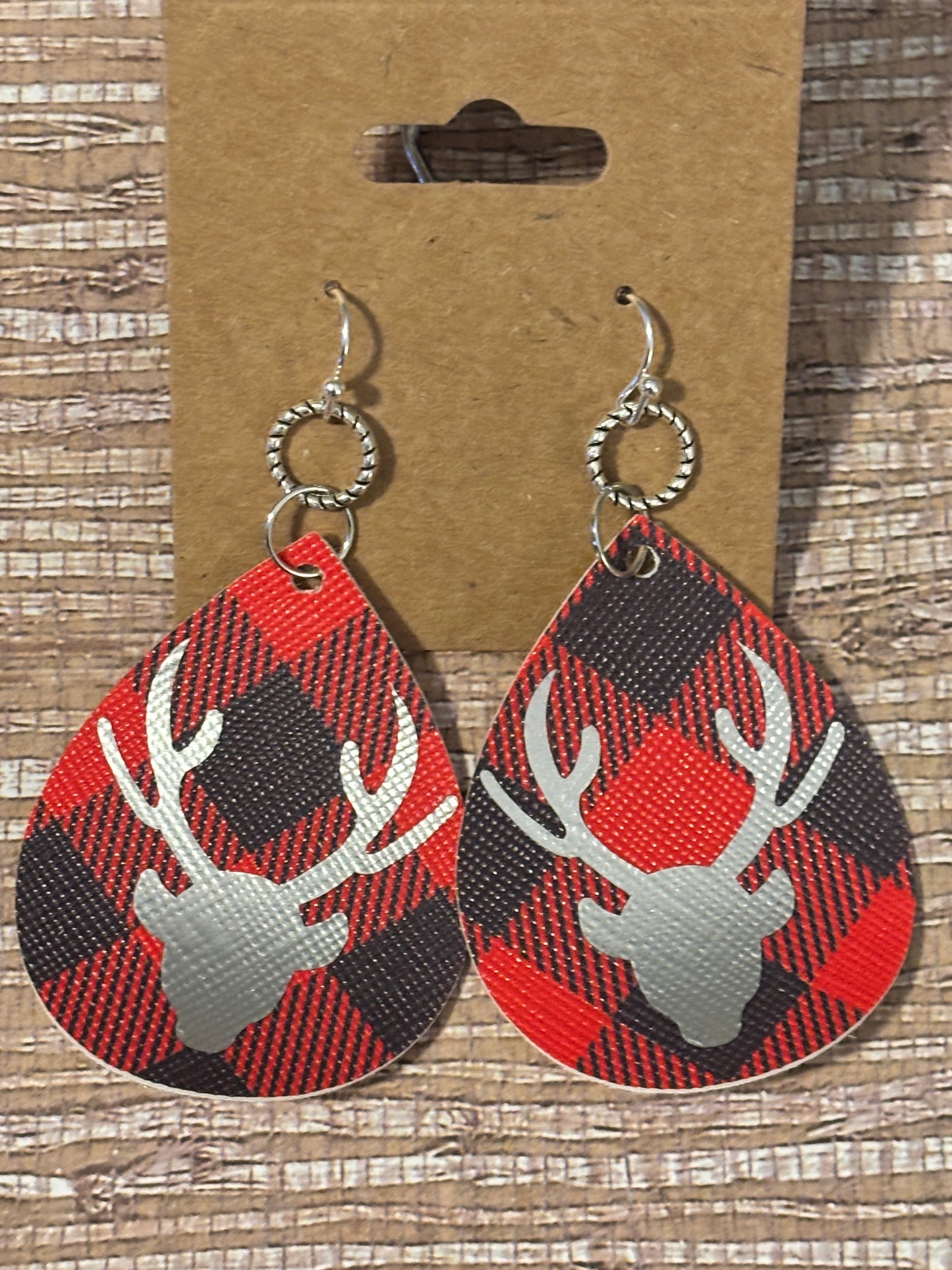 Cozy Plaid Reindeers; Faux Leather Earrings