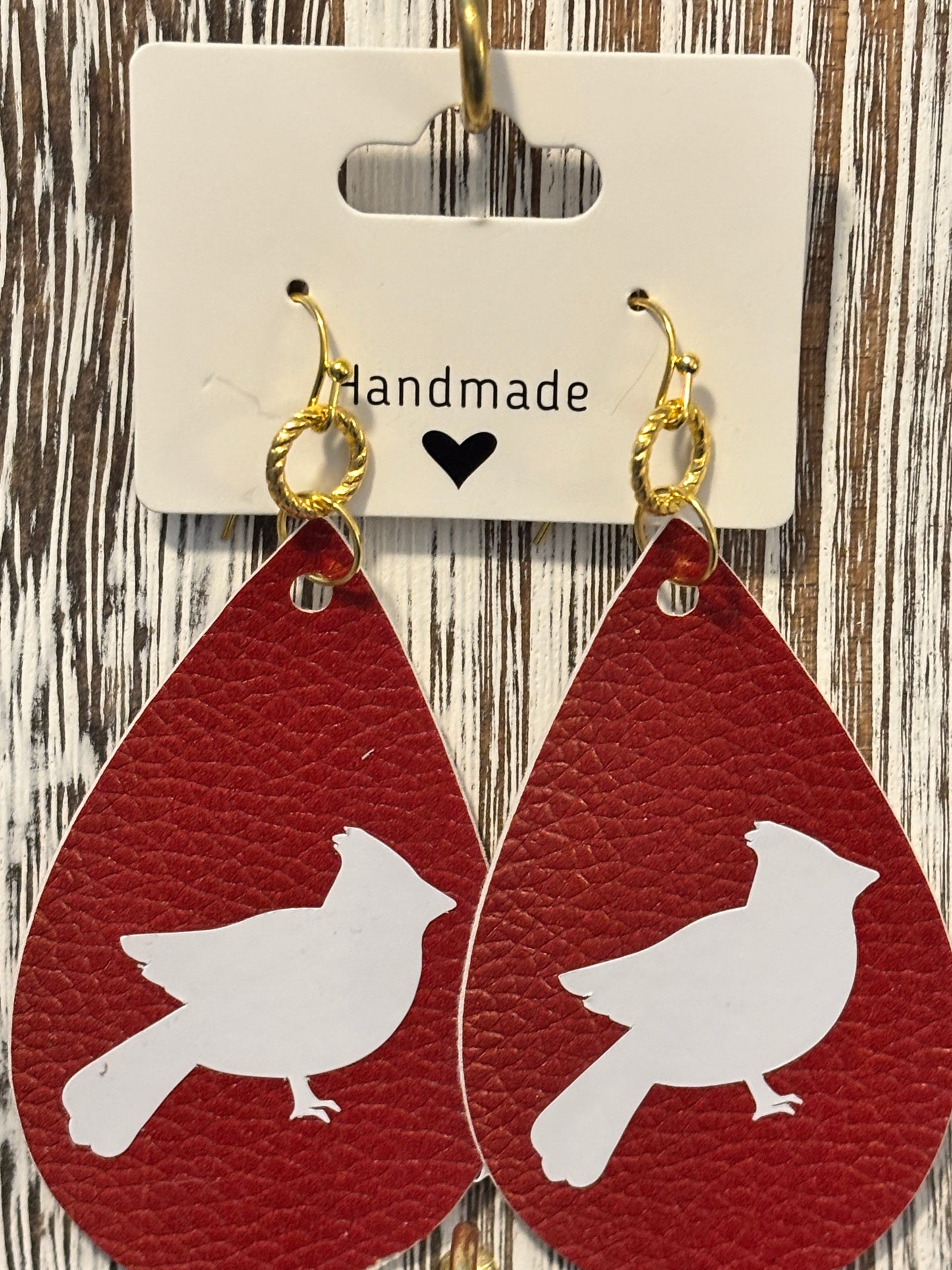 Winter Cardinal Faux Leather Earrings