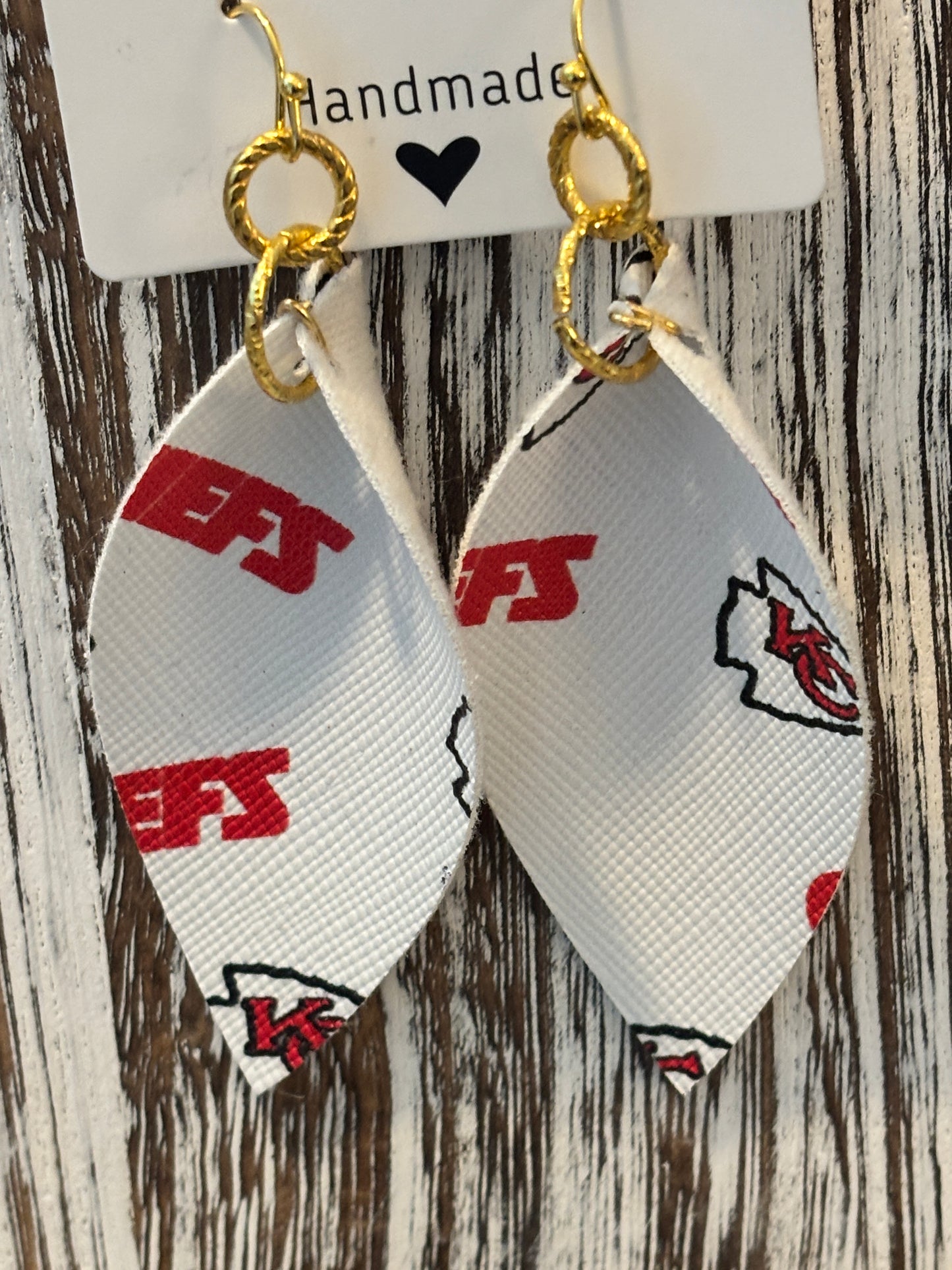 KC Chiefs Leaf Dangles Faux Leather Earrings