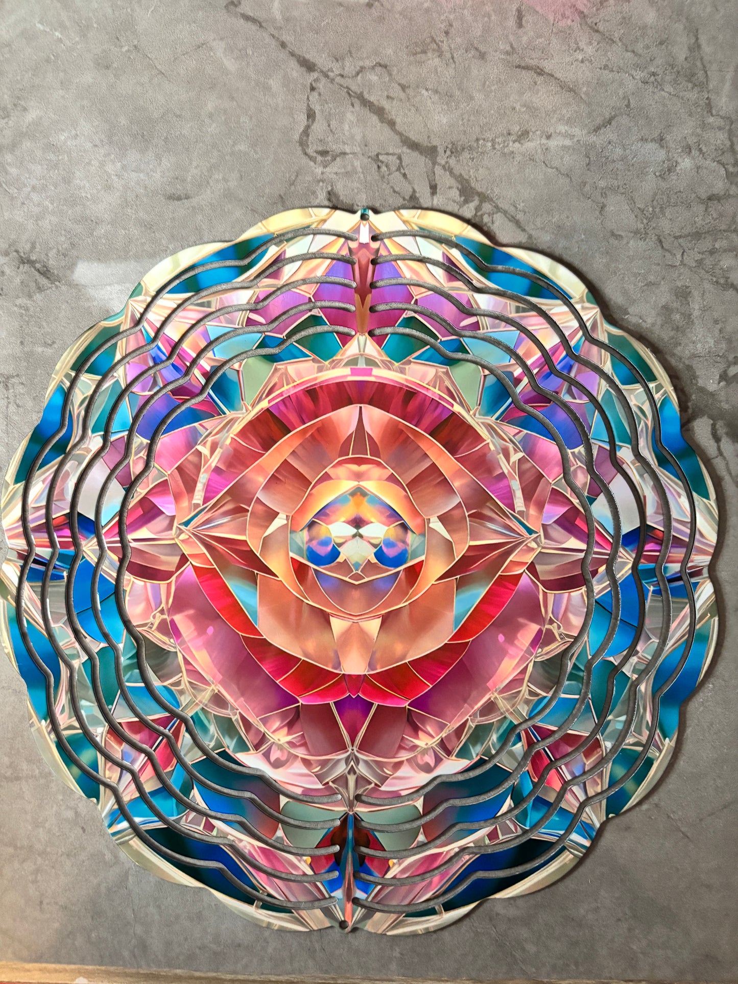 Colorful Boho Stained Glass Rose 8" Wind Spinner