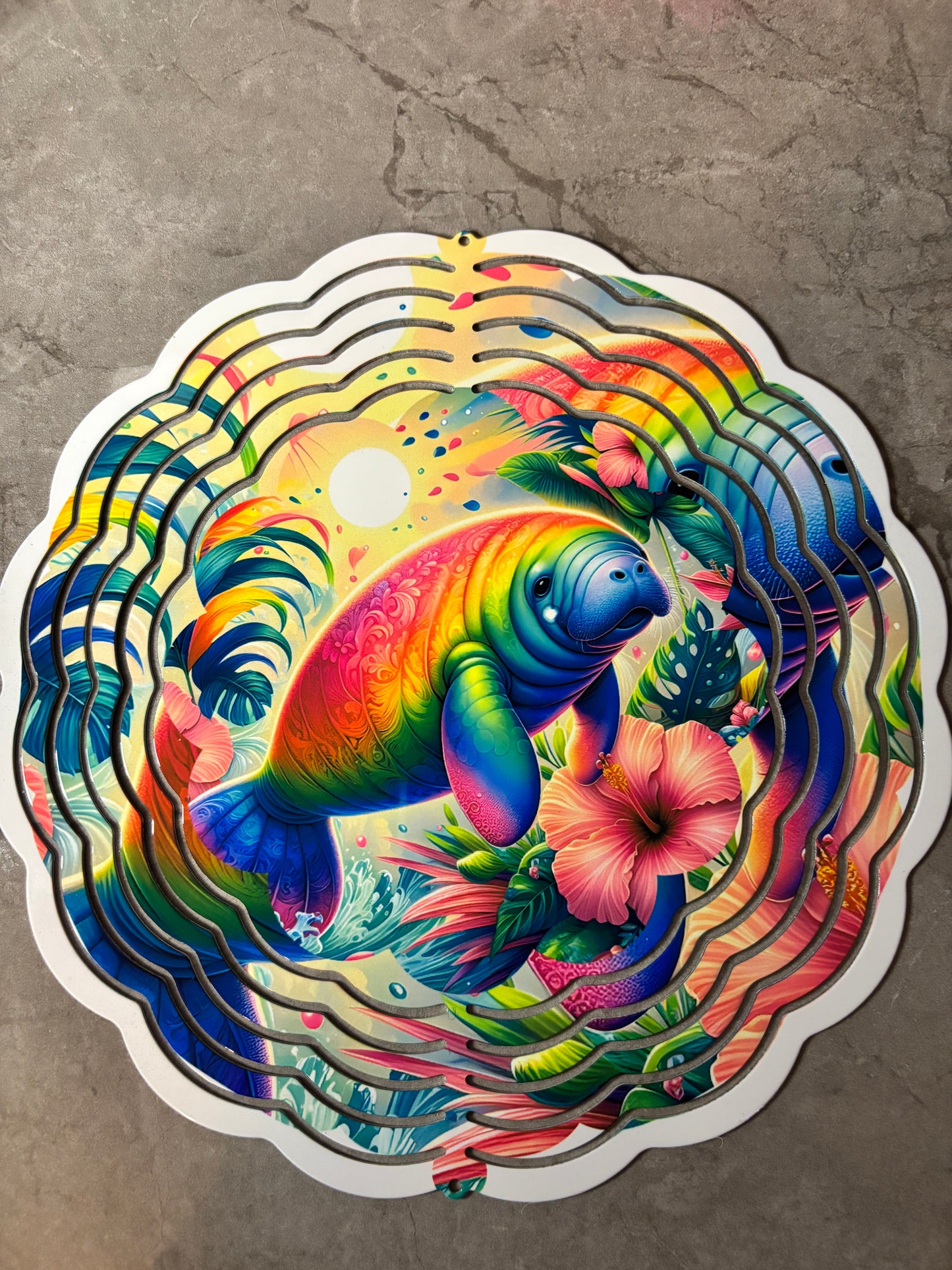 Colorful Manatee in the Sea 8" Wind Spinner