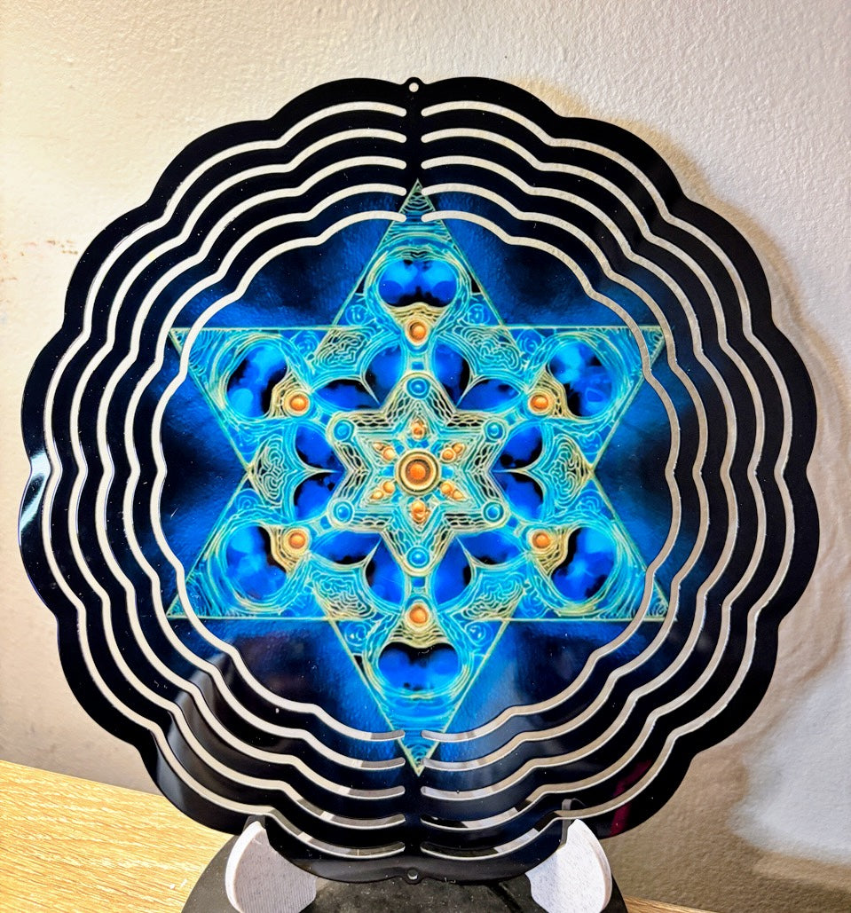 Radiant Blue Star of David Wind Spinner