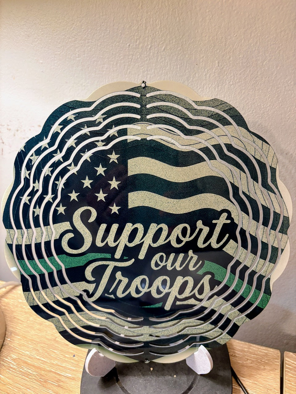 Patriotic Support Our Troops Wind Spinner