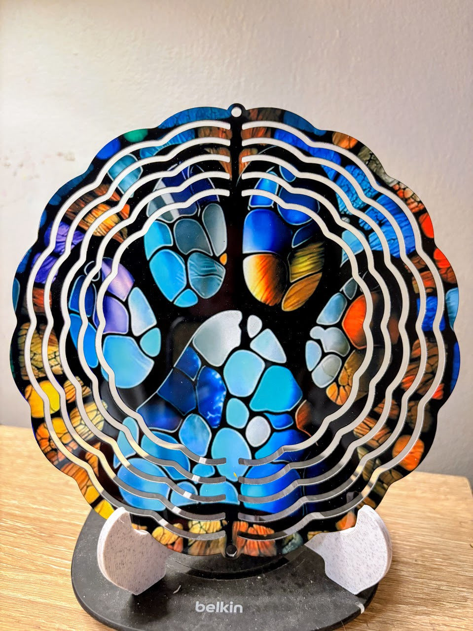 Paw Print Stained‑Glass Wind Spinner