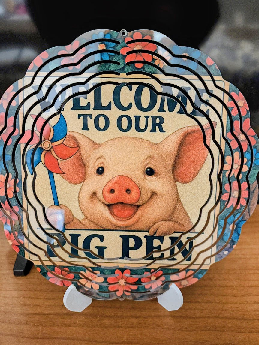 “Welcome to Our Pig Pen” Farmhouse Wind Spinner – 8"