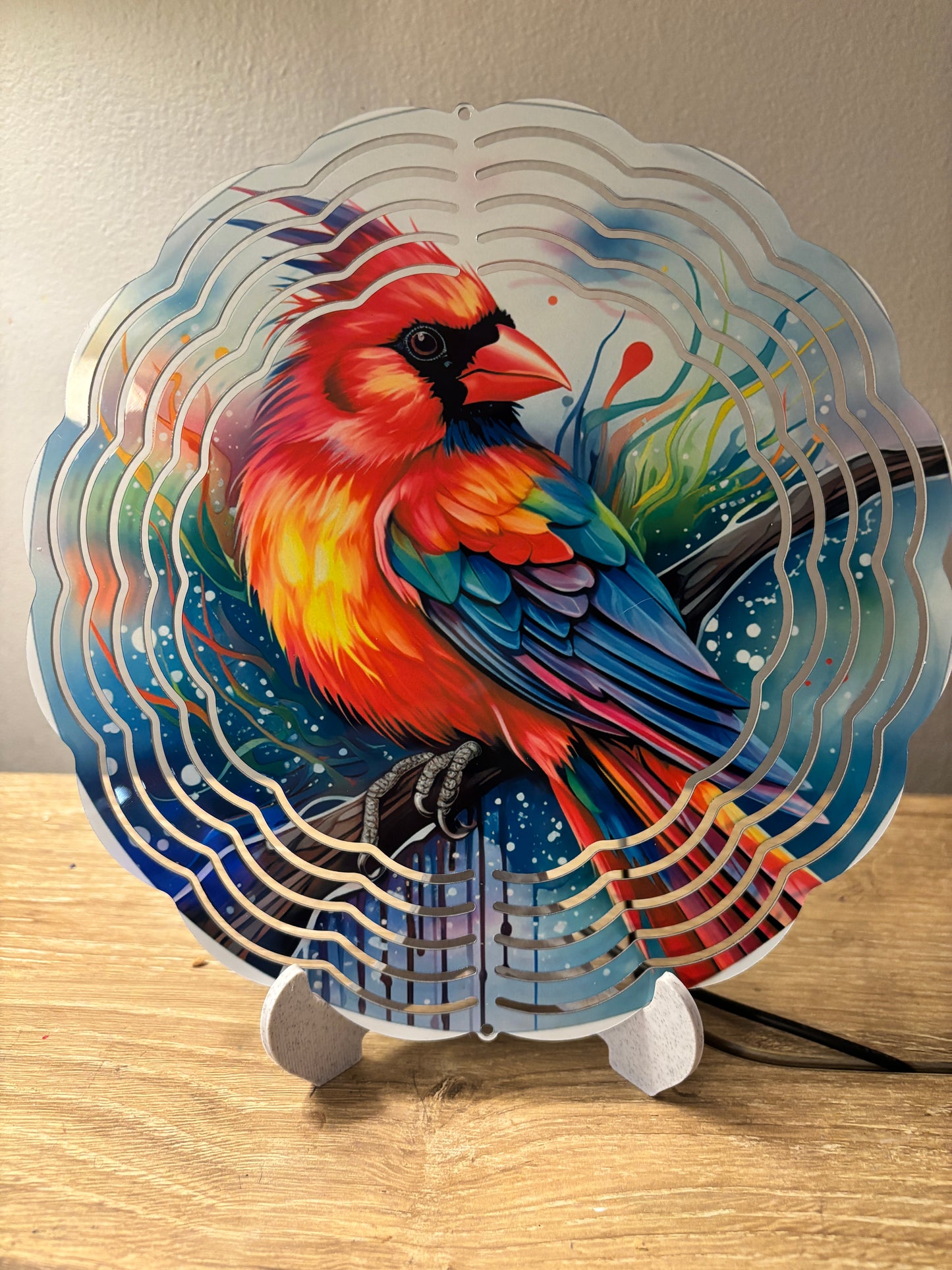 Rainbow Cardinal Art Wind Spinner – 8"