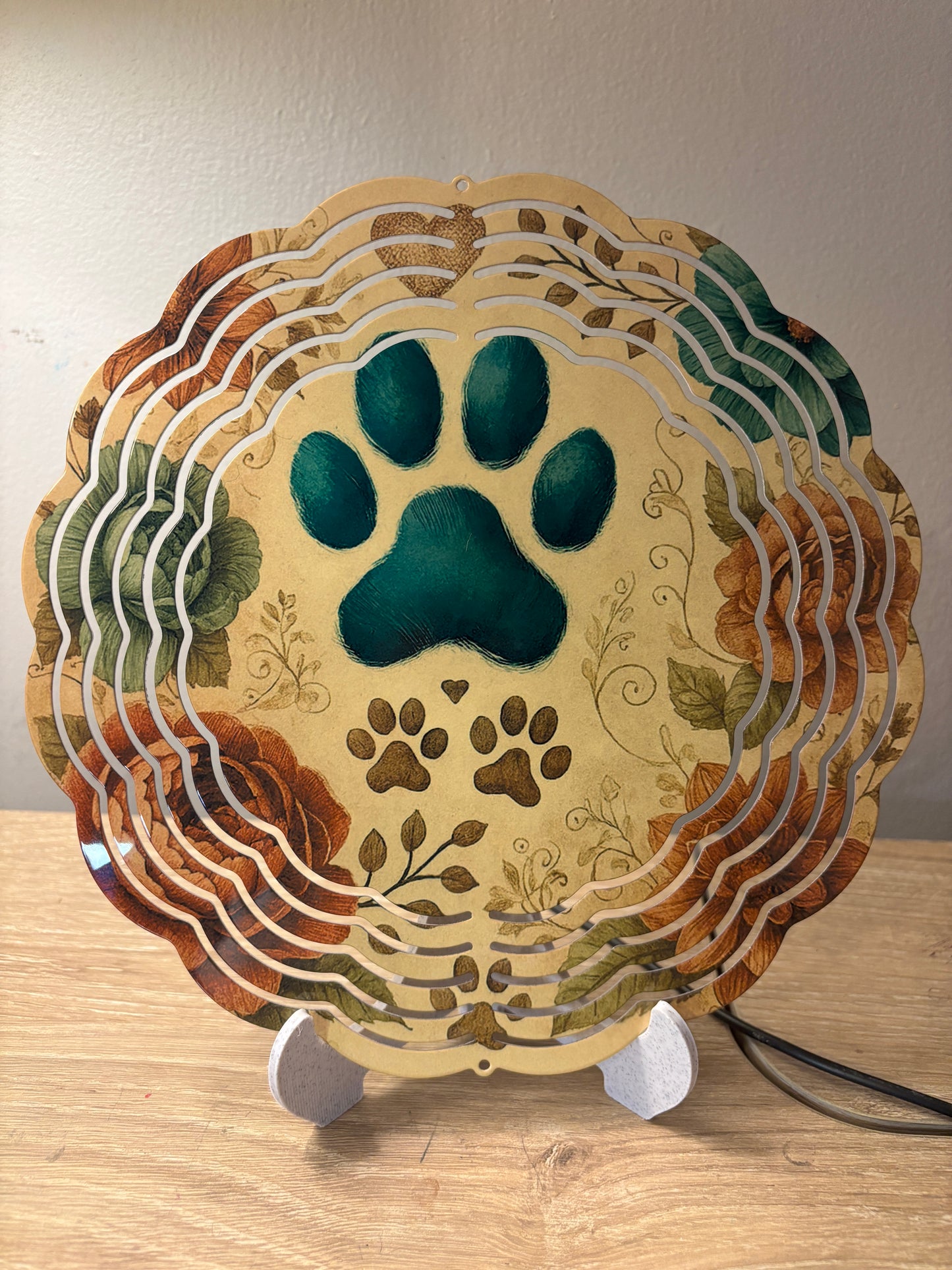 Floral Paw Print Garden Wind Spinner – 8"