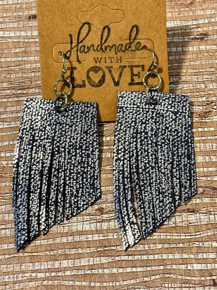 Metallic Fringe; Faux Leather Earrings