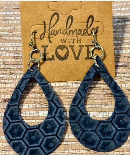 Midnight Blue Hive Dangles; Faux Leather