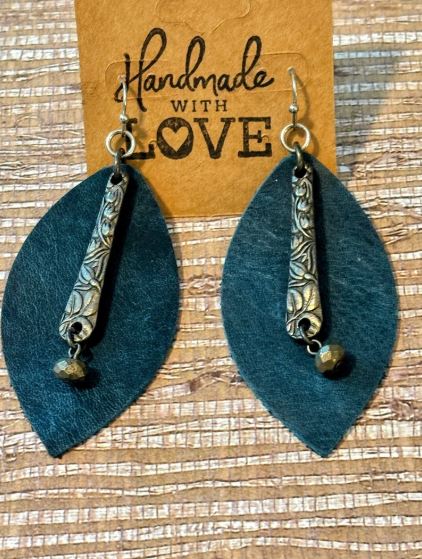 Navy Blue Leaves; Faux Leather