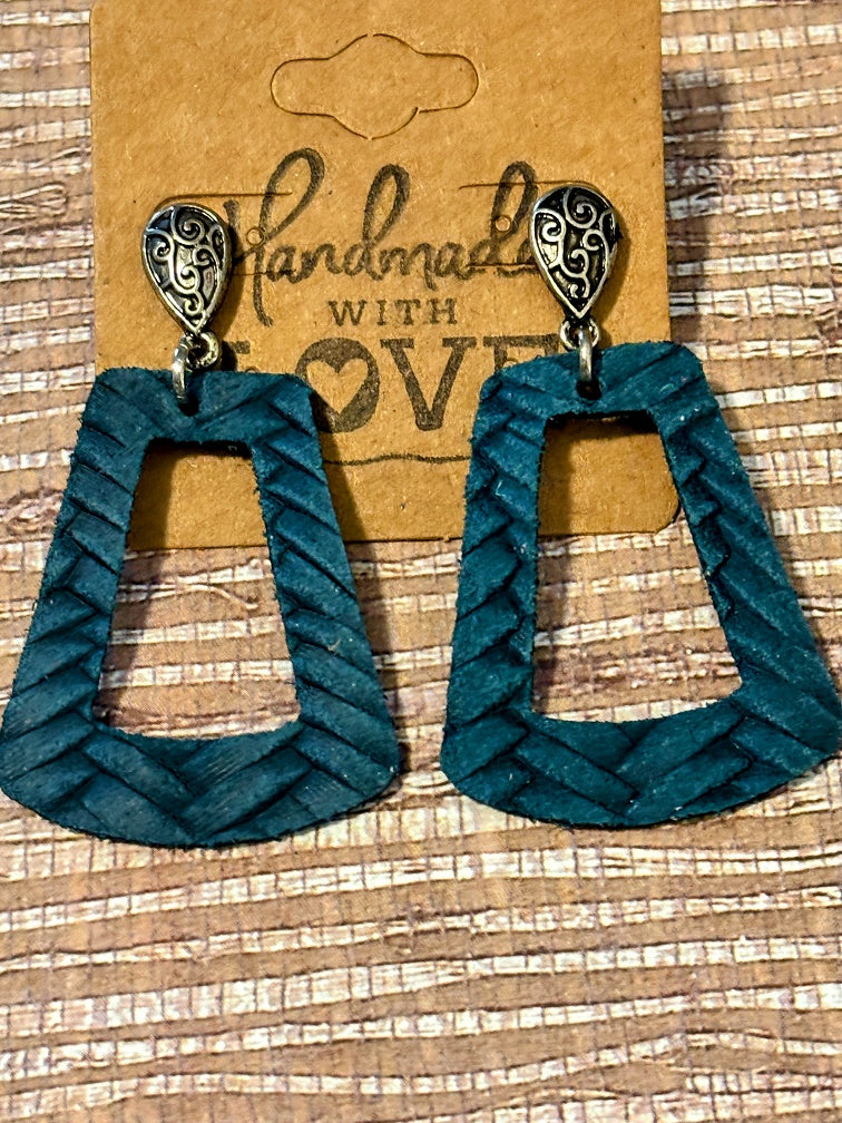 Ocean Blue Braided Faux Leather Earrings