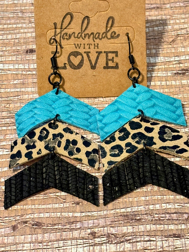 Triple Threat Chevron Leather Earrings