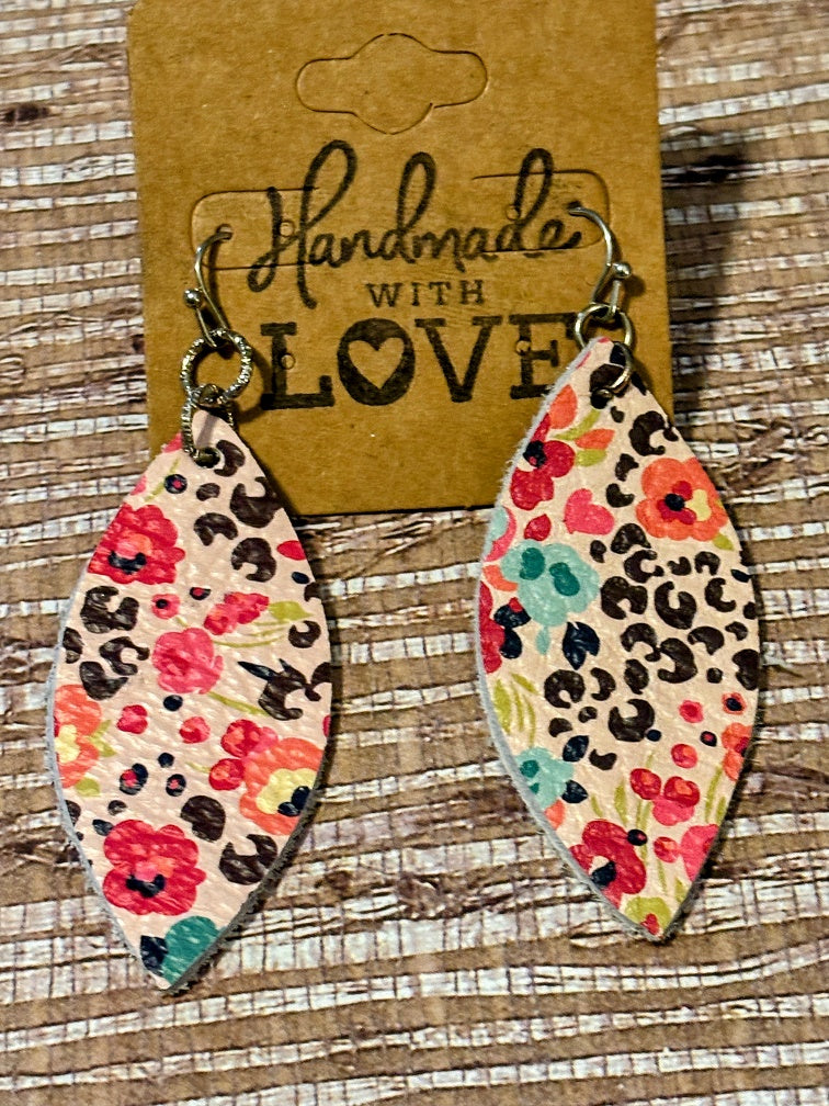 Wildflower Leopard Print Faux Leather Earrings