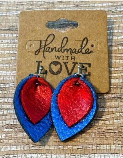 Crimson & Blue Leaf Teardrops; Leather