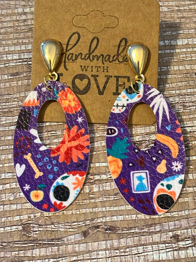Sugar Skulls; Faux Leather Earrings