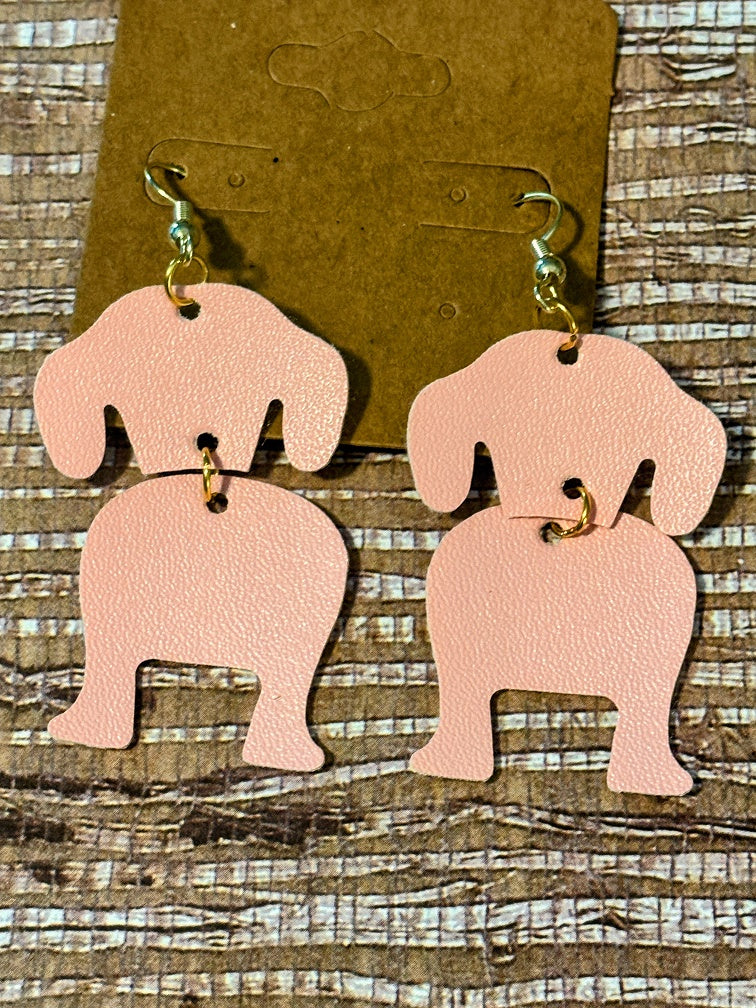 Wiggle Butt Puppy; Faux Leather Earrings