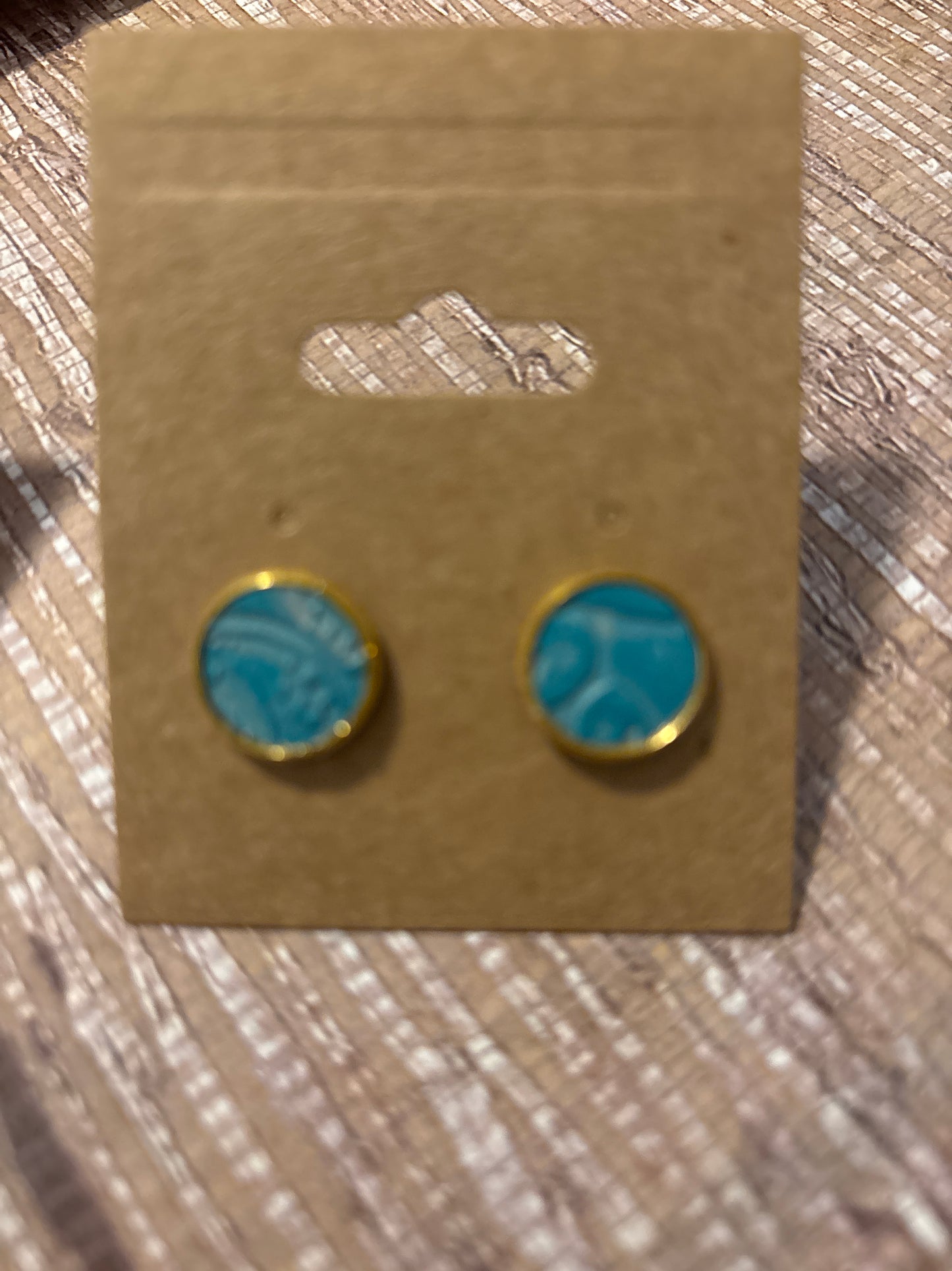 Embossed Turquoise Studs; Faux Leather Earrings