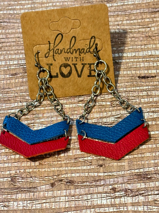Americana V-Drop Leather Dangle Earrings