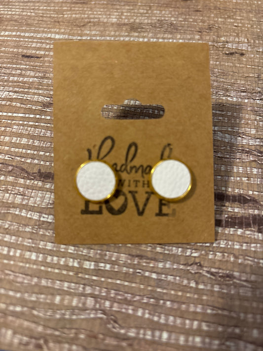 White Studs; Faux Leather Earrings
