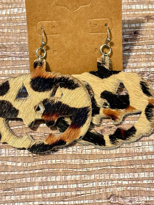 Spooky Statement Jack O Lanterns, Faux Leather Earrings