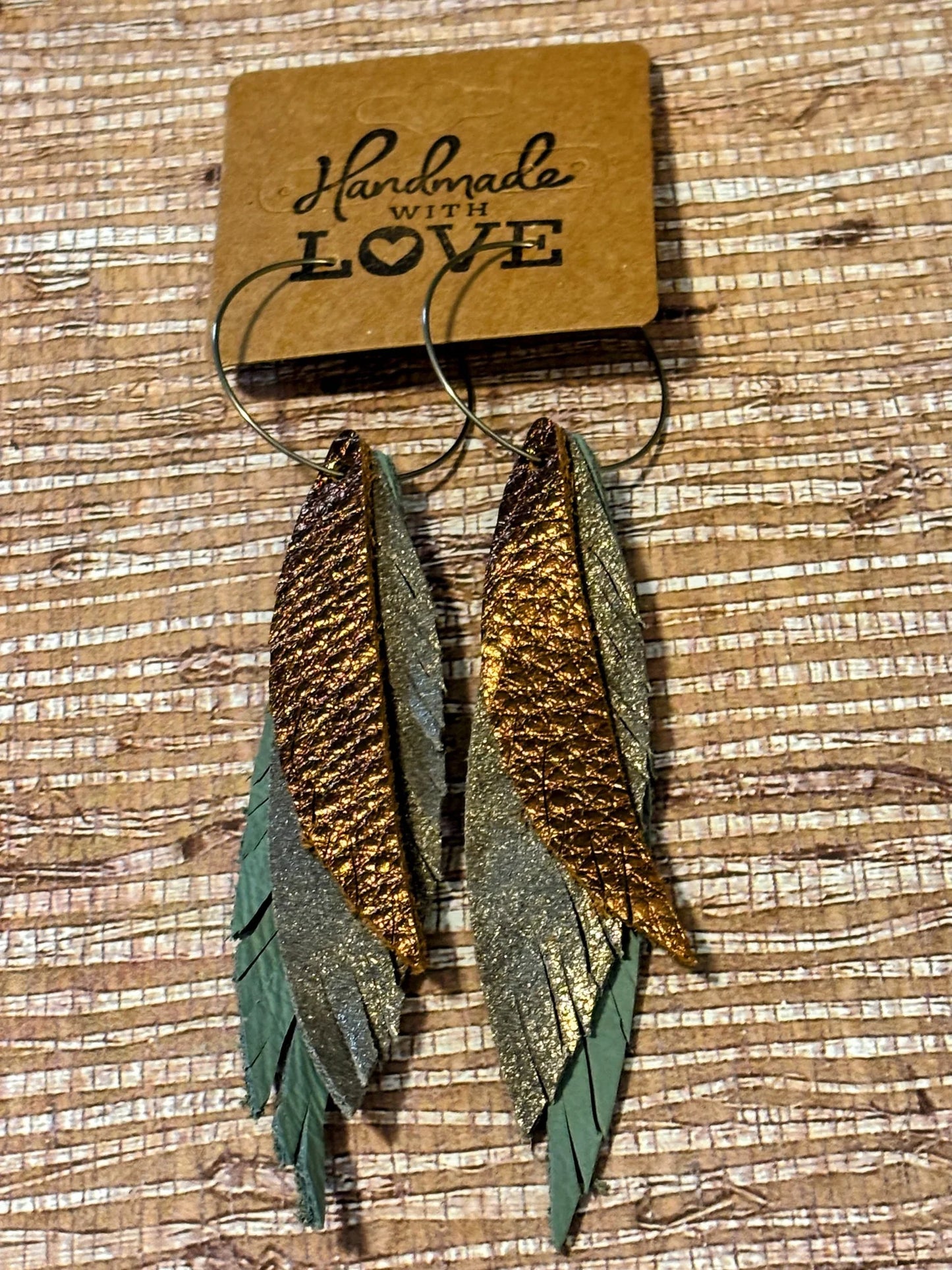 Autumn Feather Drops, Faux Leather Earrings