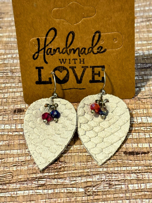 Featherlike Cream Dangles; Faux Leather