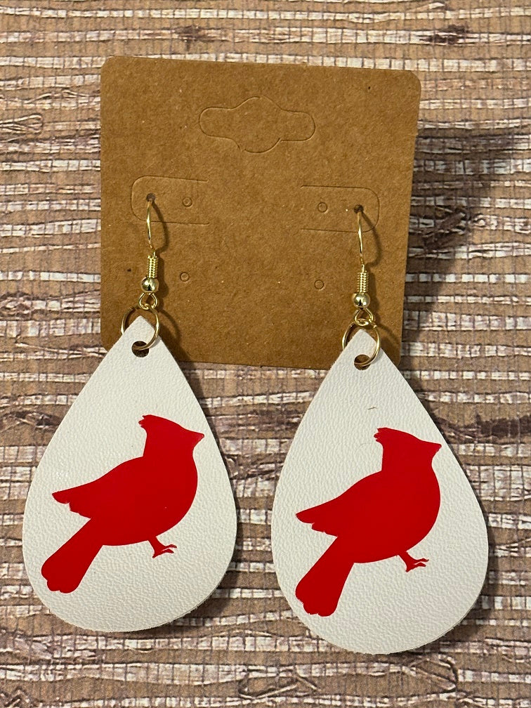 Cardinals Teardrop; Faux Leather Earrings