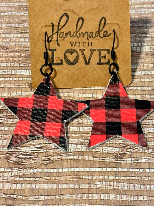 Cozy Cabin Star Dangles; Faux Leather