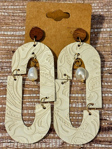 Desert Bloom Carved Arches; Faux Leather Earrings