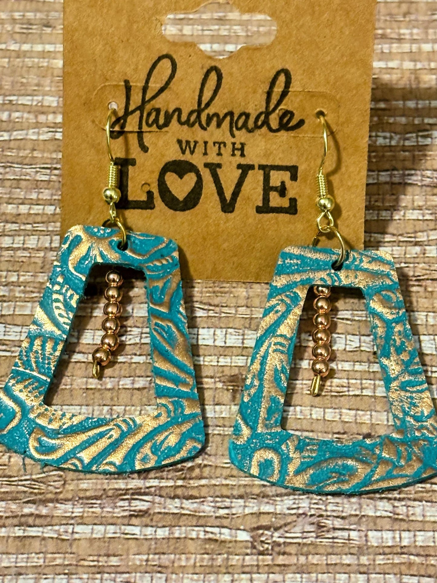 Aztec Keystone Drops; Faux Leather Earrings