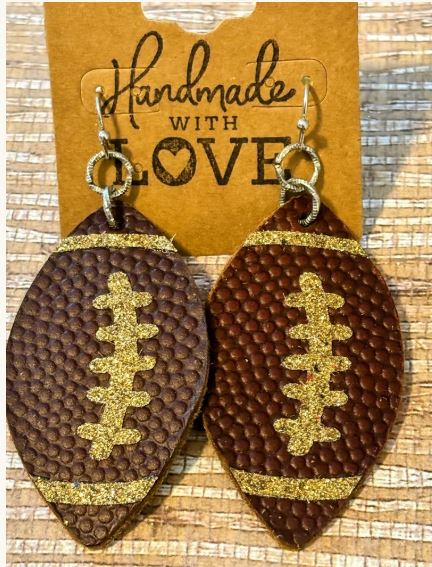 Leather Football with Gold Laces; Faux Leather Earrings
