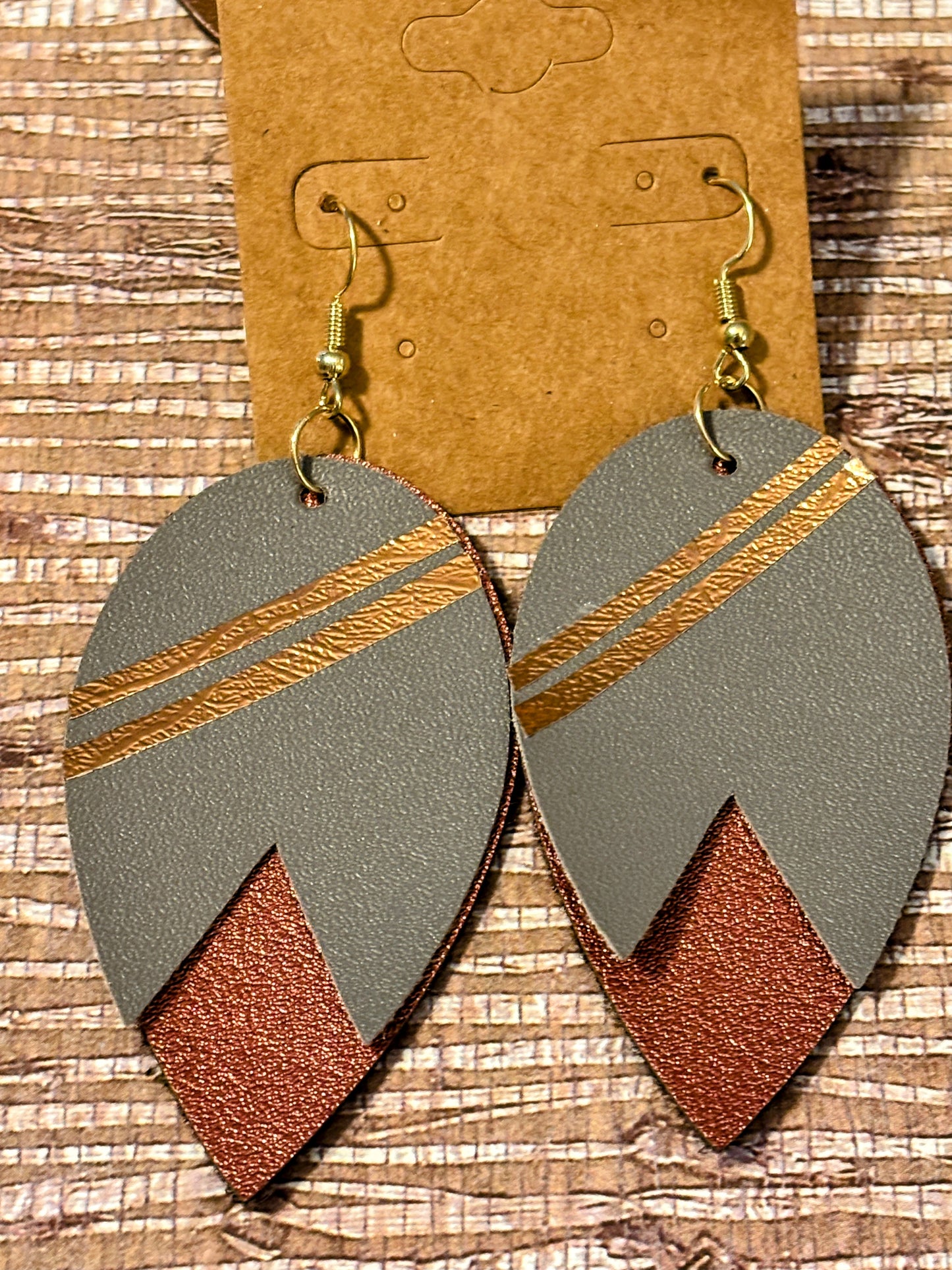 Slate and Shimmer Leaf; Faux Leather Earrings