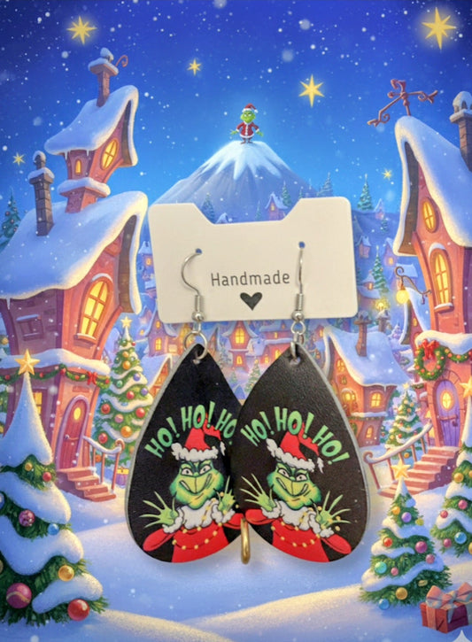 Ho Ho Ho Mr Grinch Faux Leather Earrings