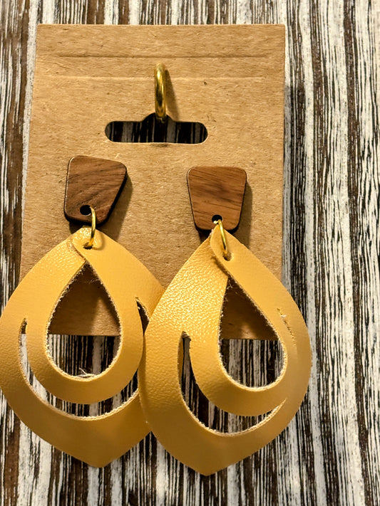 Harvest Gold Scarf Faux Leather Earrings