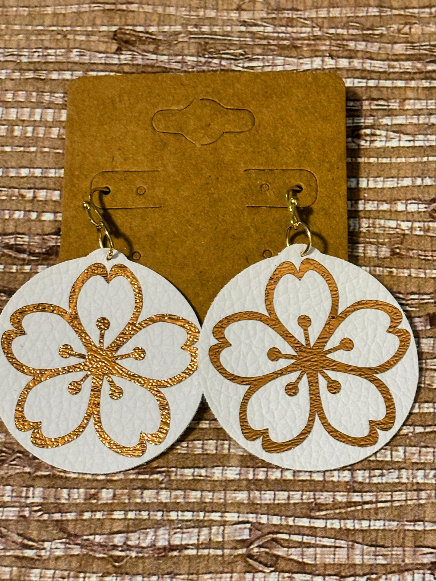 Sakura White & Gold Faux Leather Earrings