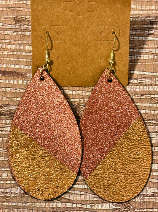 Metallic Sunset; Faux Leather Earrings