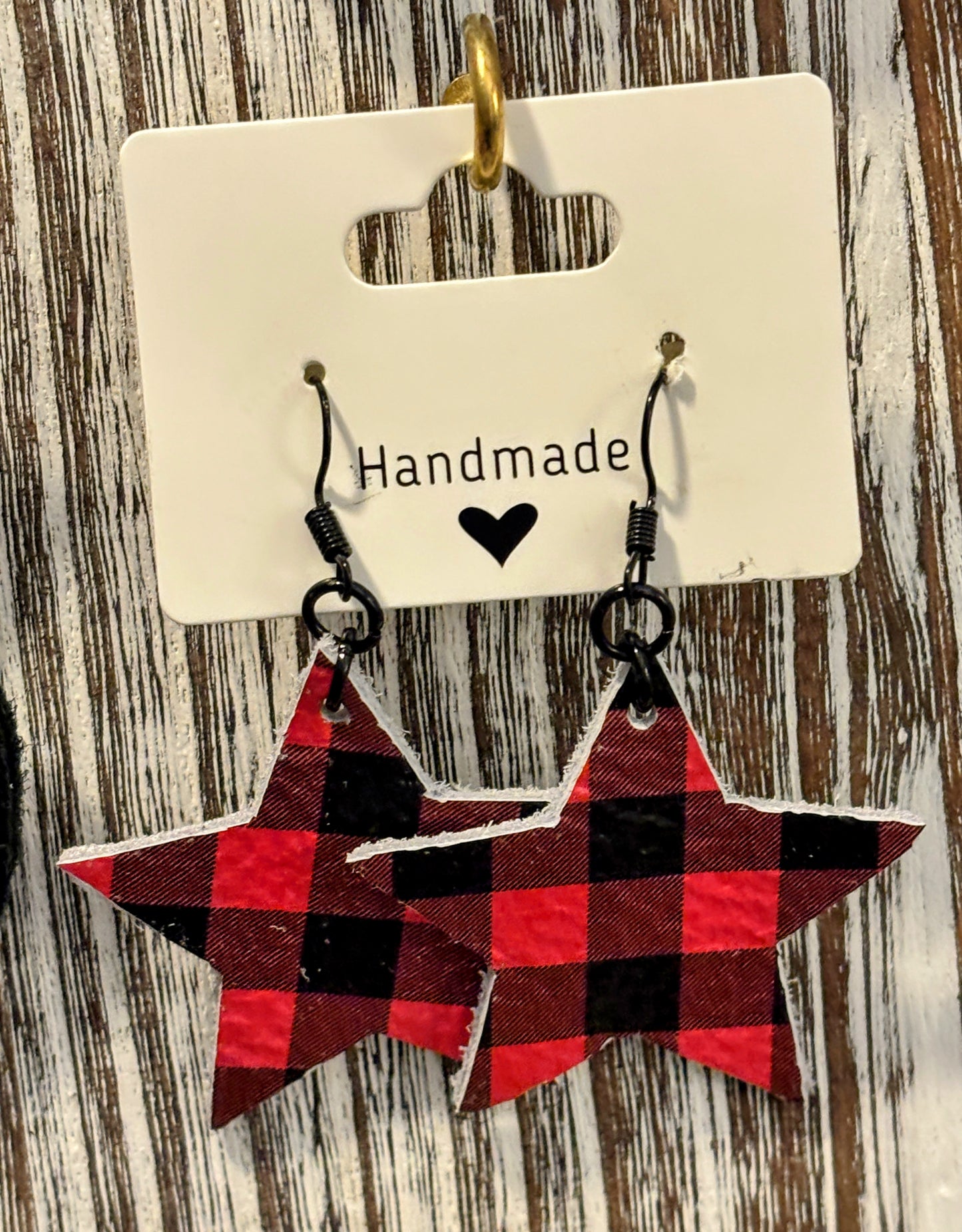 Cozy Plaid Stars Faux Leather Earrings