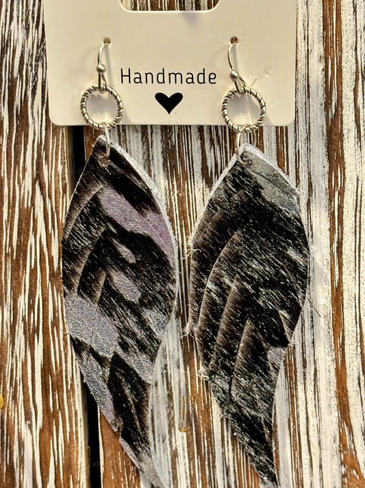 Silver Streak Wings Faux Leather Earrings